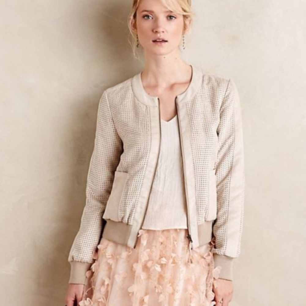 Anthro Hei Hei vegan suede lasercut bomber